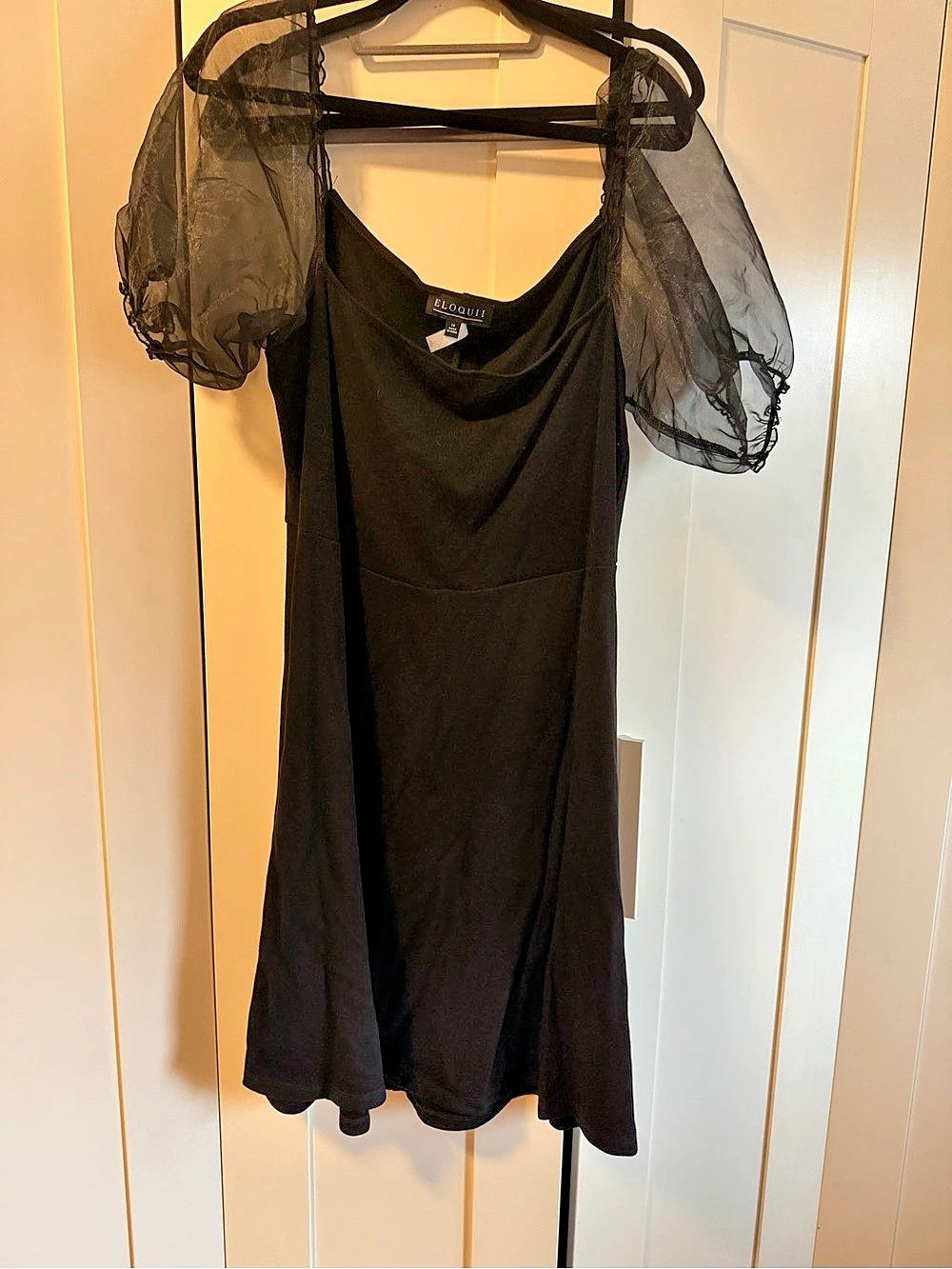 Eloquii Black Mini Dress with Sheer Puff Sleeves